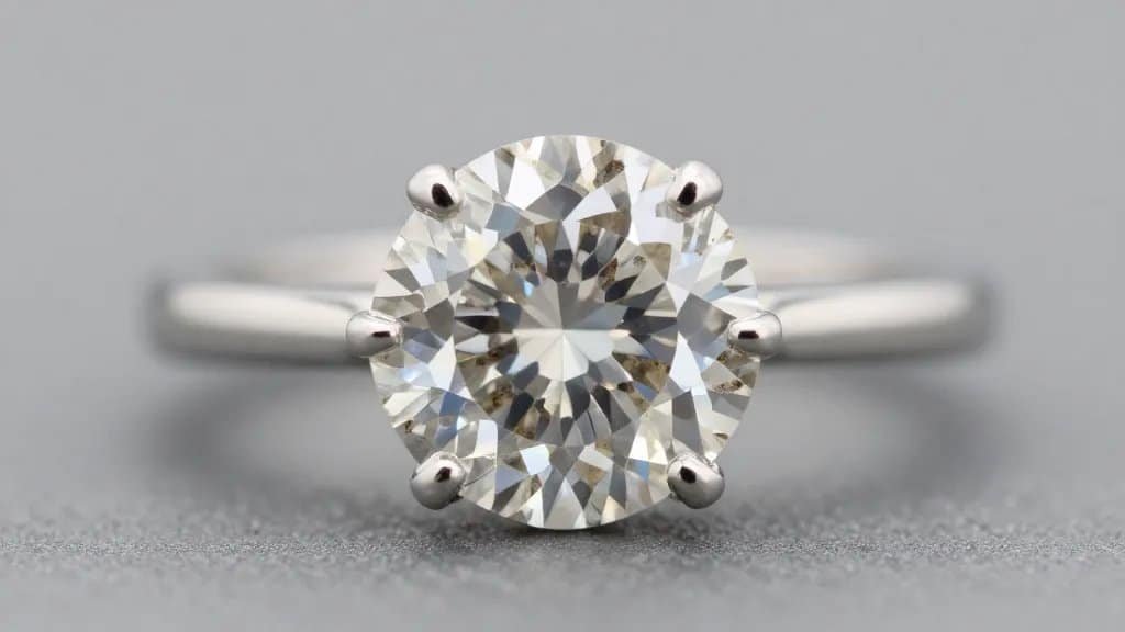 macro shot of hexagon salt-and-pepper diamond solitaire ring