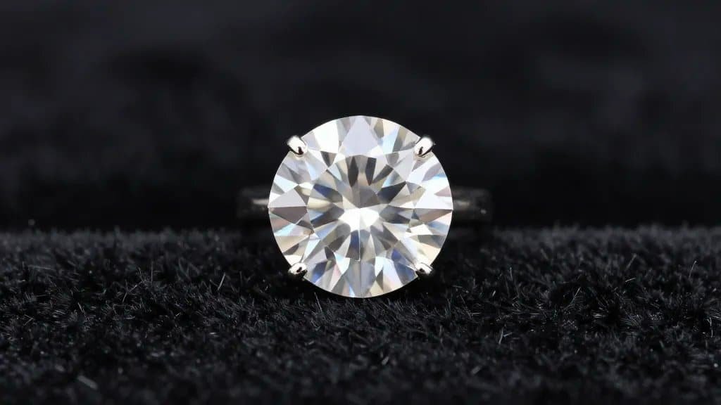 Closeup natural diamond solitaire on black velvet