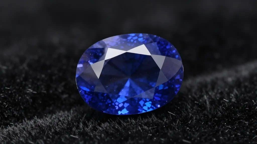 velvety blue Kashmir sapphire, macro shot on black velvet