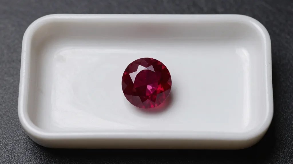 single labeled gemstone tray cell holding a ruby cabochon