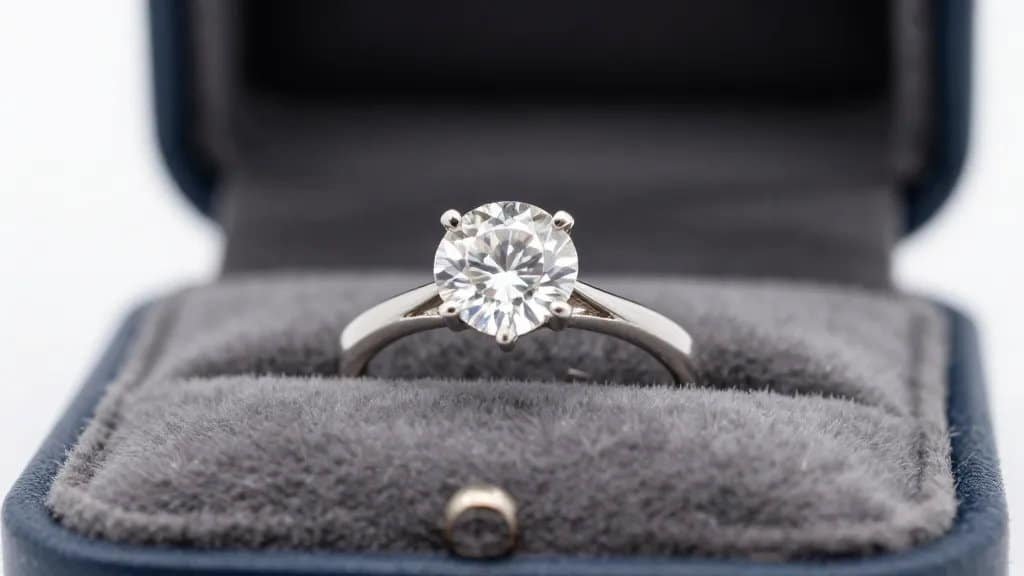diamond engagement ring in travel jewelry case, macro shot
