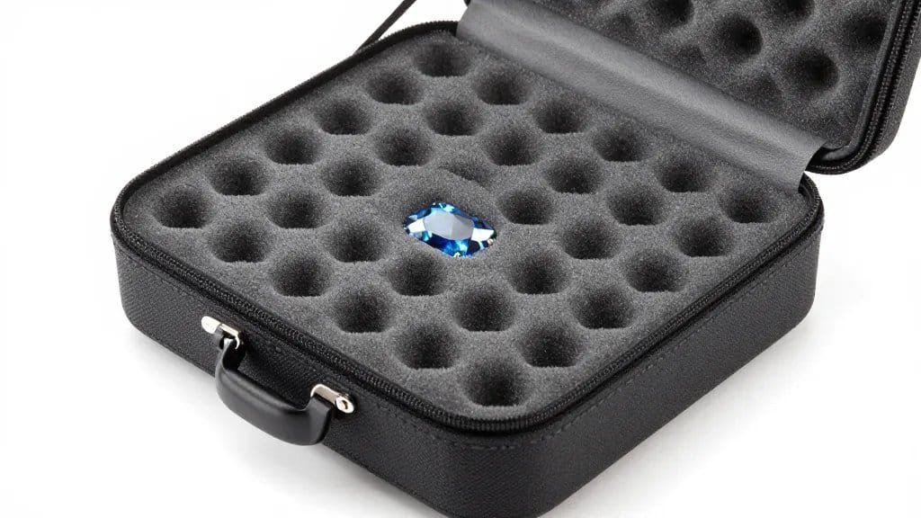 Single travel jewelry case with foam gemstone inserts