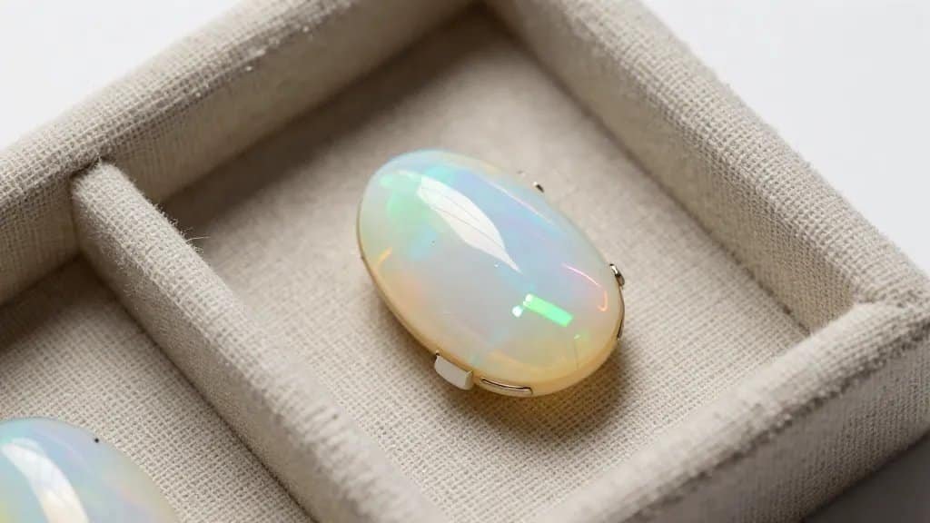 Linen-lined tray system for opal storage, macro shot