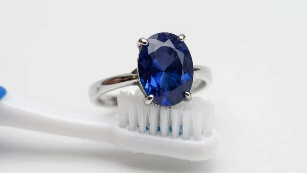 closeup sapphire ring under gentle soap and soft toothbrush