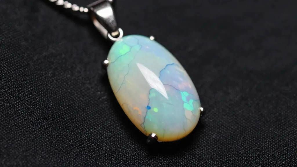 macro opal pendant on microfiber cloth, avoiding liquids