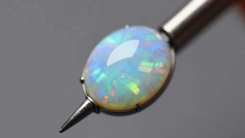 opal cabochon under hot hair dryer, heat shimmer visible