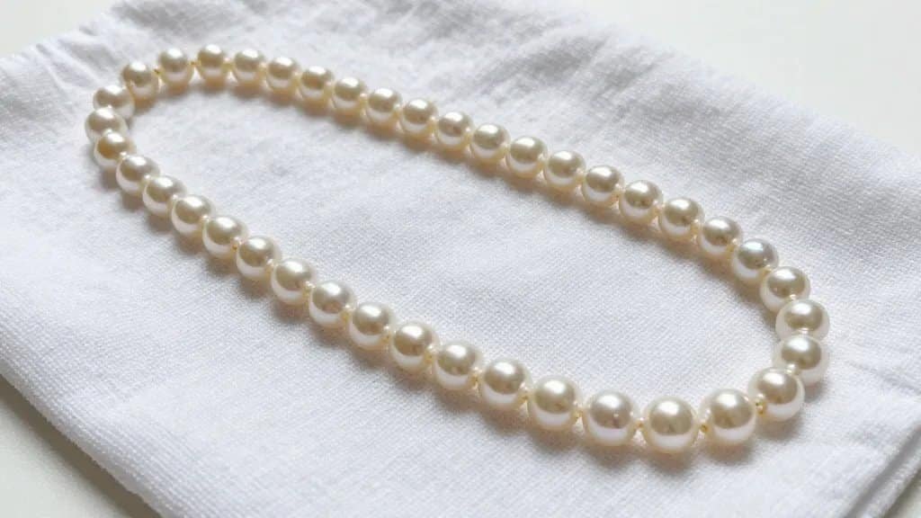 single pearl strand drying on clean microfiber cloth