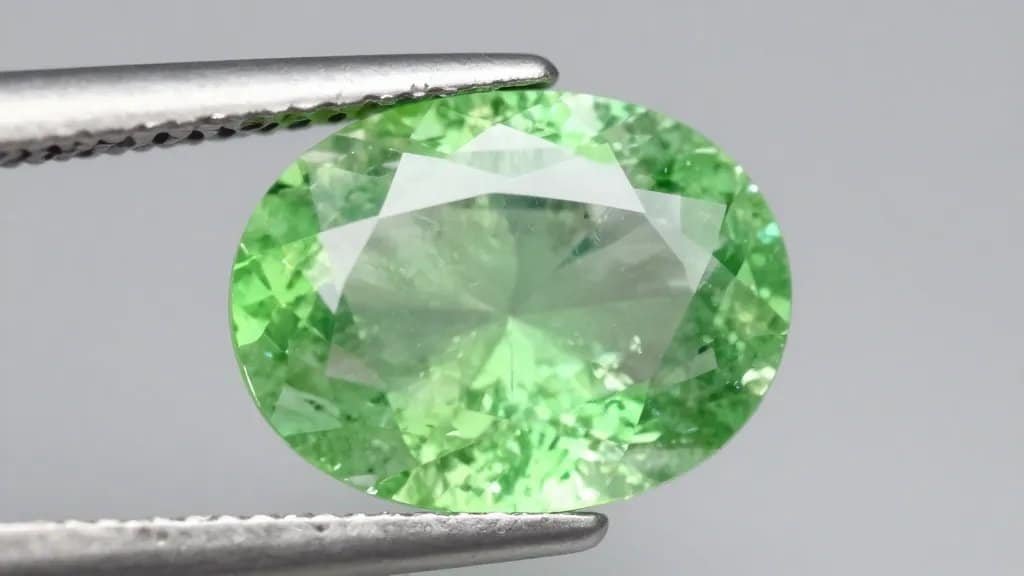 Neon-green Paraíba tourmaline, oval cut, studio macro