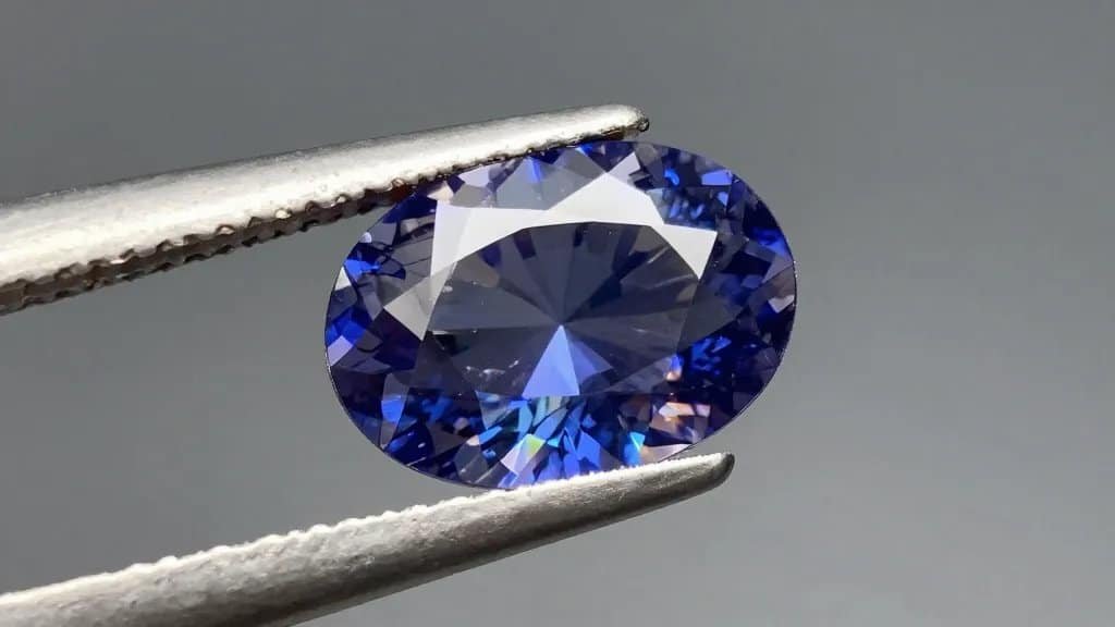 single sapphire under morning light showing pleochroic color shift