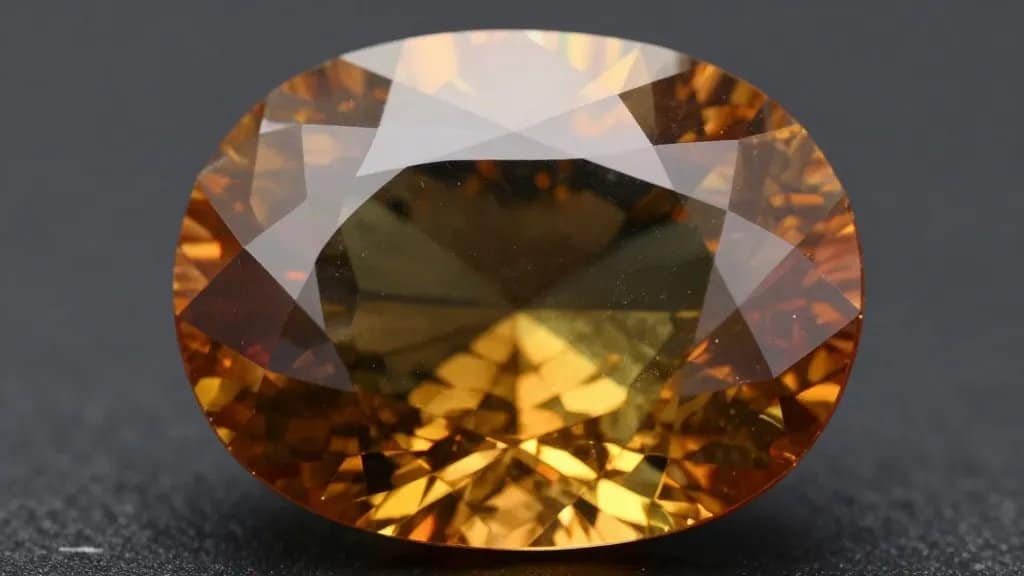 Closeup of color-changing alexandrite under split lighting