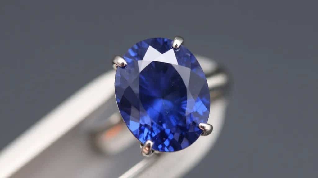 Blue sapphire solitaire showing facet wear on girdle