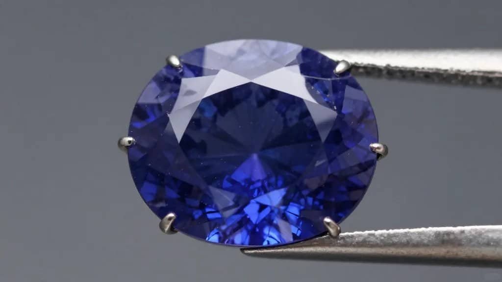 Closeup of the Star of India sapphire under loupe lighting