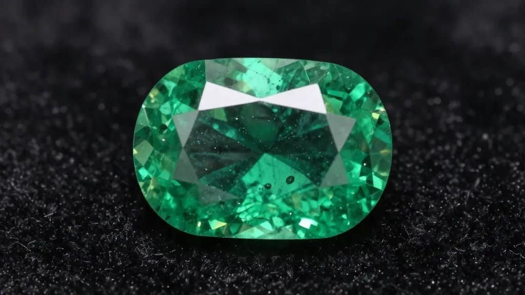 macro Colombian emerald with jardin inclusions, black velvet background