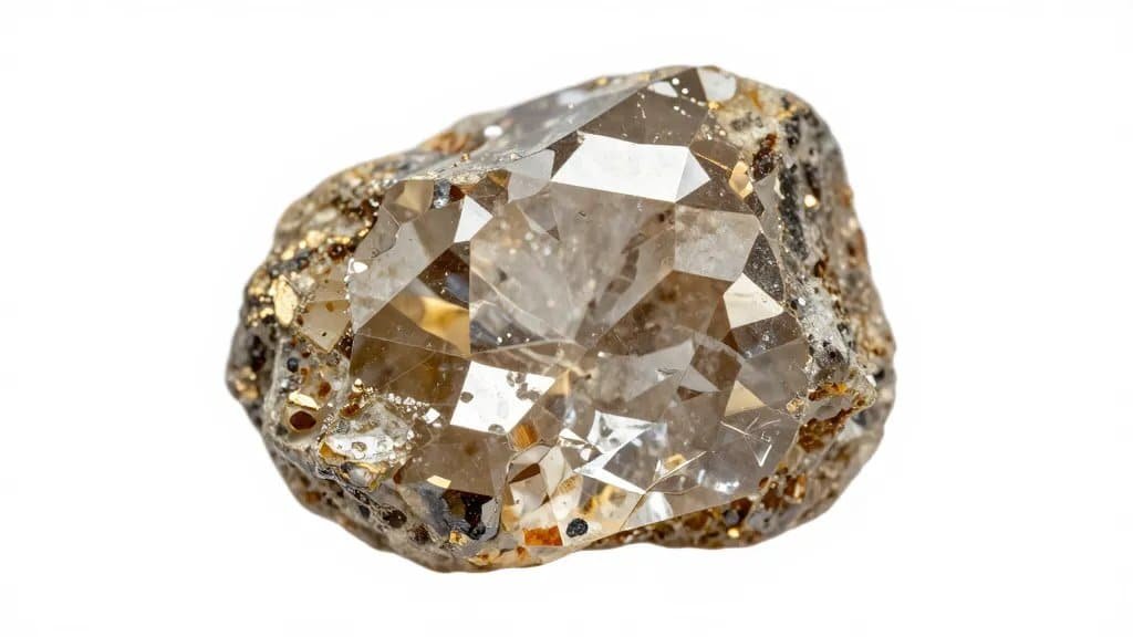 Closeup zircon crystal from Jack Hills on white background