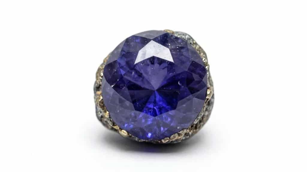 Single rough sapphire crystal from ancient mine, macro shot