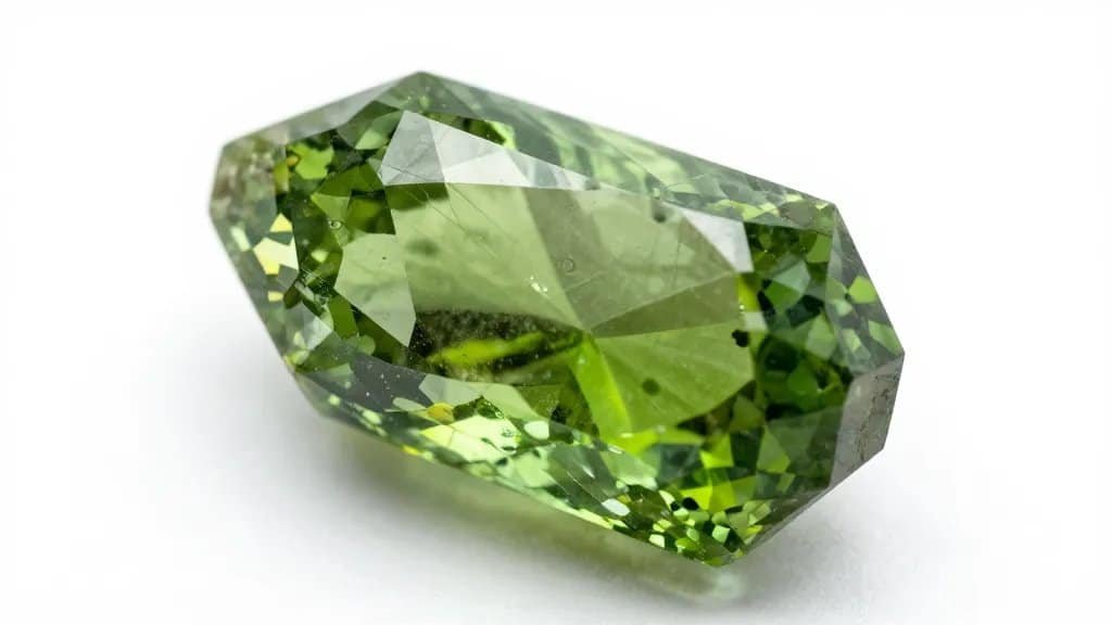 natural peridot crystal macro on white background