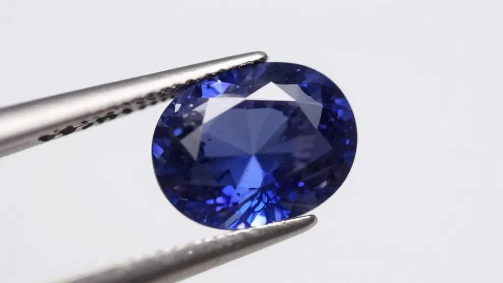 Macro shot of silky cornflower-blue Kashmir sapphire inclusion