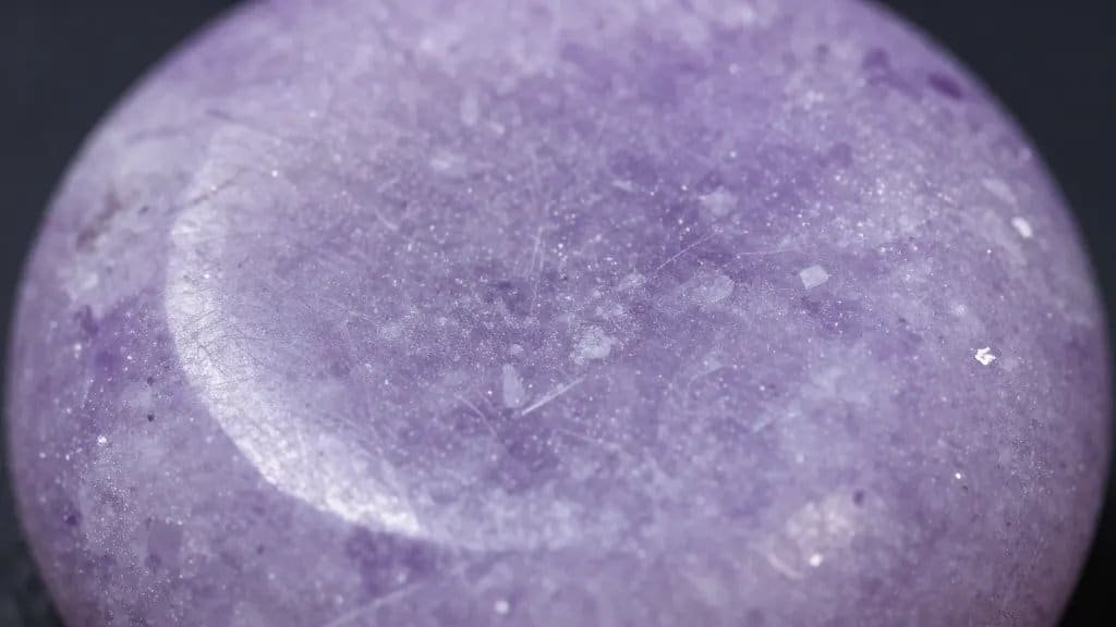 closeup of unheated spinel cushion in steely lavender hue