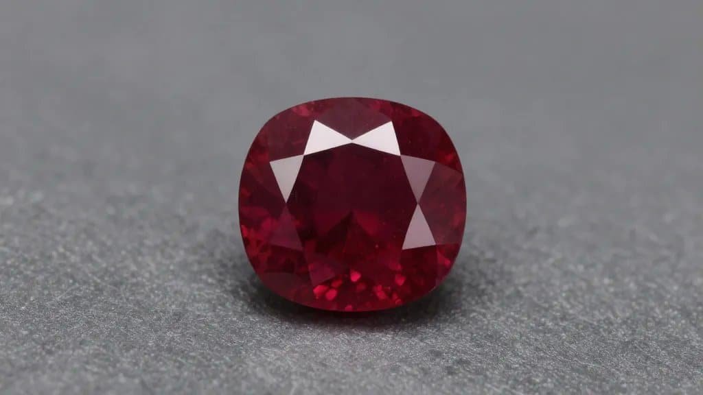 unheated pigeon-blood ruby, cushion-cut, studio macro shot