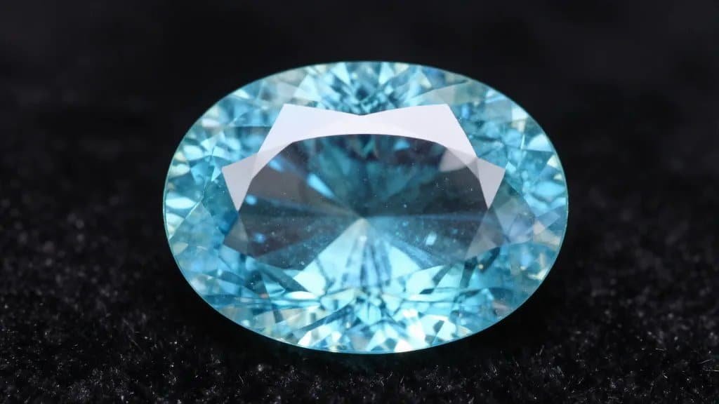 Neon paraíba tourmaline oval on black velvet, macro shot