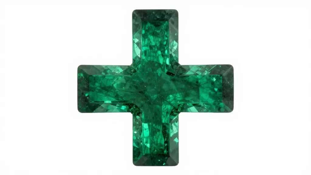 Trapiche emerald cross-pattern slice, high-contrast studio macro