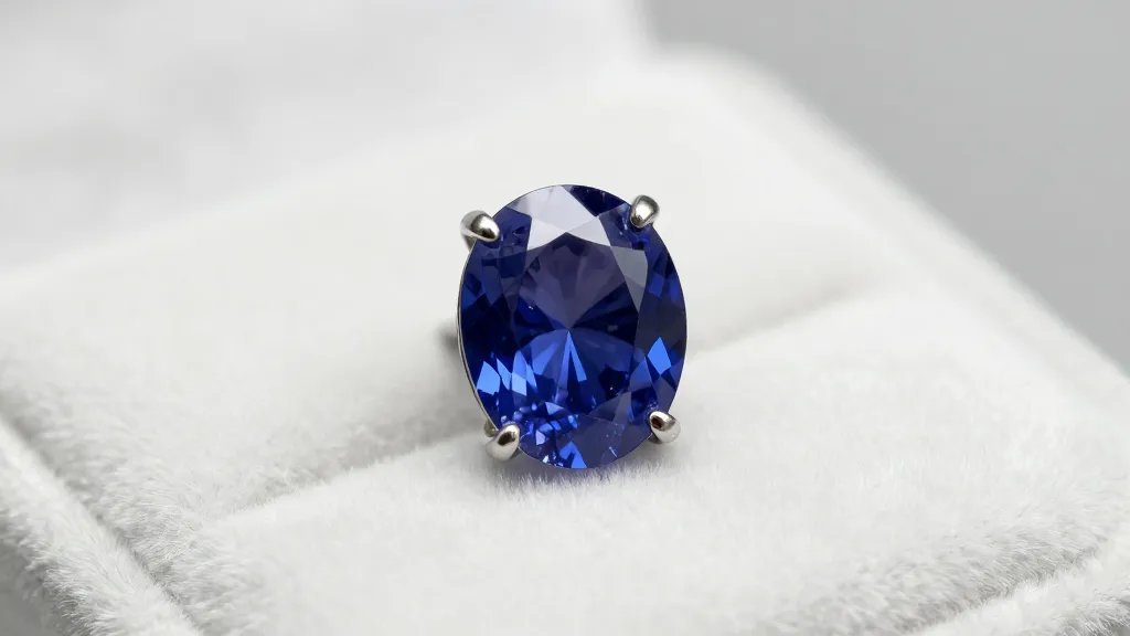 single lab-grown cornflower sapphire stud on white velvet