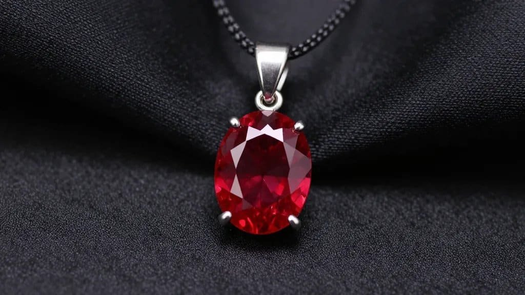 single cherry-red spinel pendant on black silk
