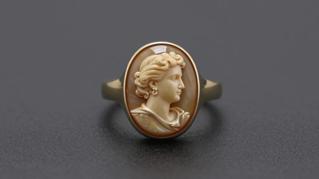 sardonyx cameo signet ring on matte charcoal background