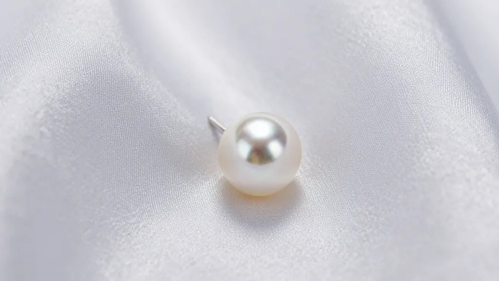 closeup of single pearl stud earring on silk