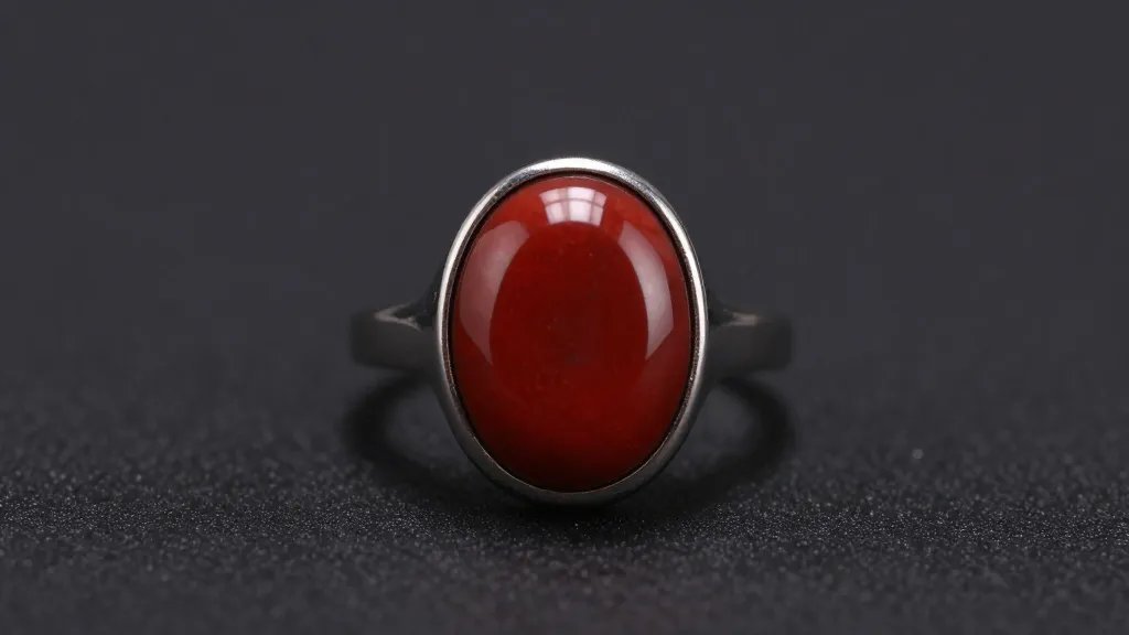 single bloodstone cabochon signet ring on matte black background