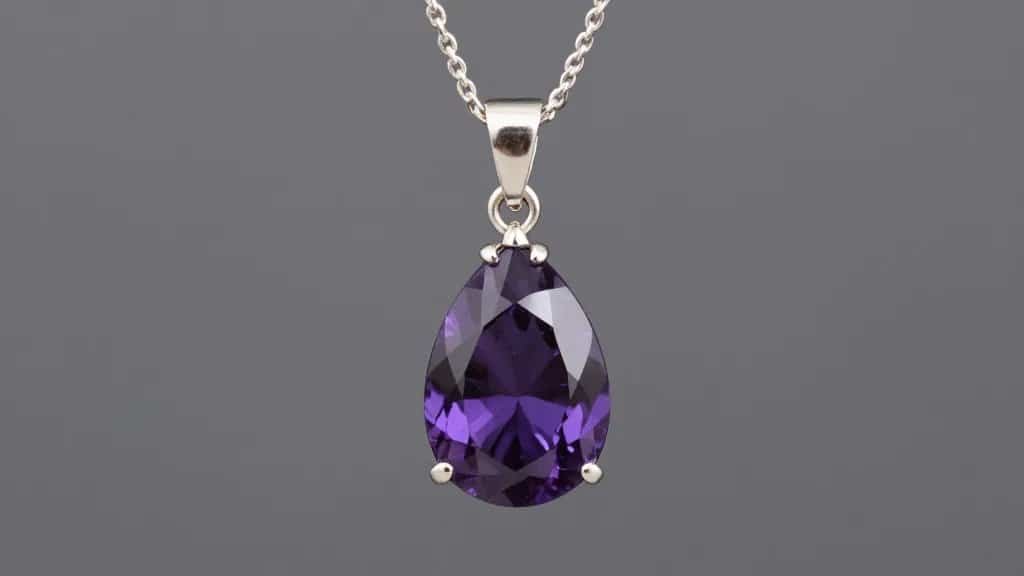 single pear-cut amethyst pendant on delicate white gold chain