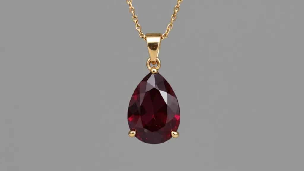 single pear-shaped garnet pendant on delicate gold chain