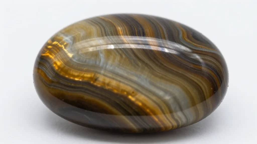 macro shot of silky chatoyant tiger’s eye cabochon