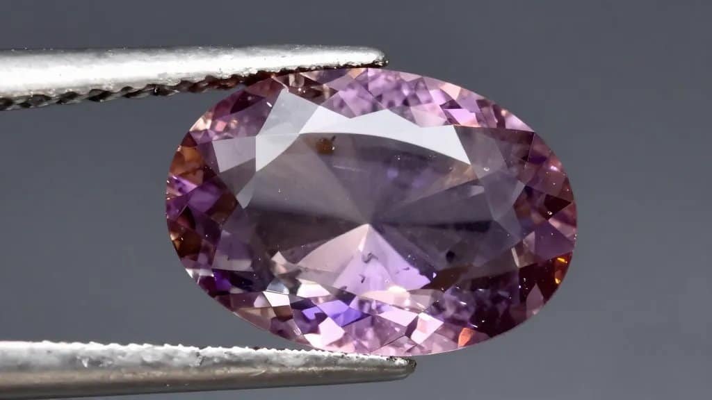 closeup alexandrite crystal showing color change under mixed light