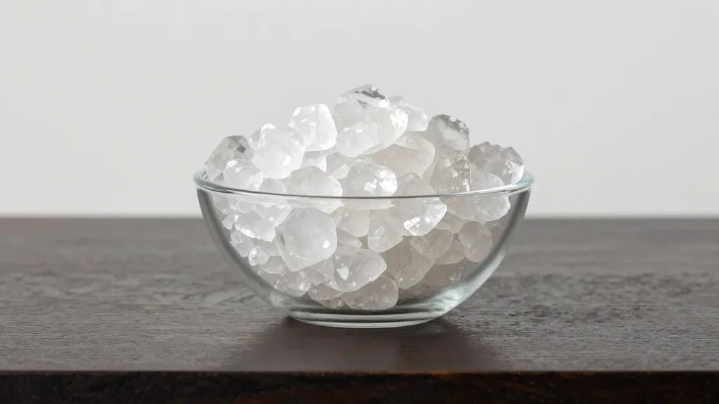 single bowl of tumbled clear quartz on entry table