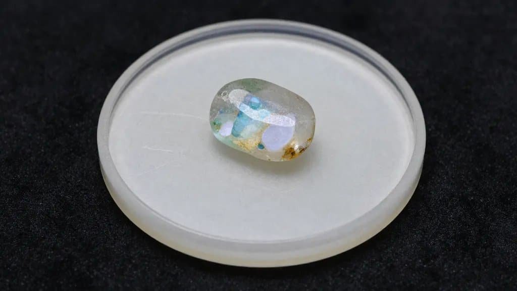macro resin coaster with embedded sea glass shard