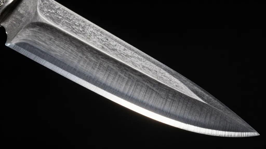 Obsidian blade edge microtexture under raking light