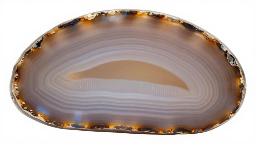 Closeup of single polished agate slice showing banding