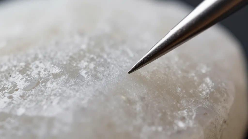 Macro of Mohs hardness scratch on quartz surface