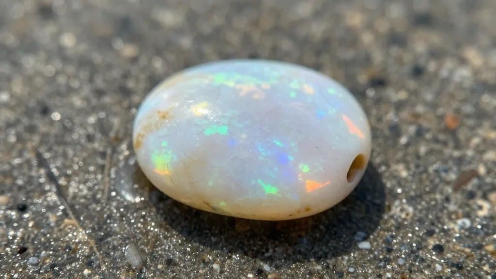 single wet beach pebble with opaline sheen, macro