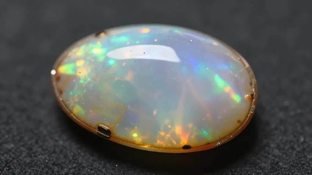 Ancient raindrop bubble trapped in opal, macro studio shot