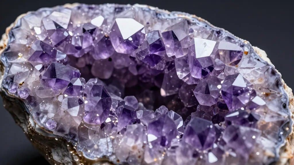 macro of amethyst geode exposing crystal lattice