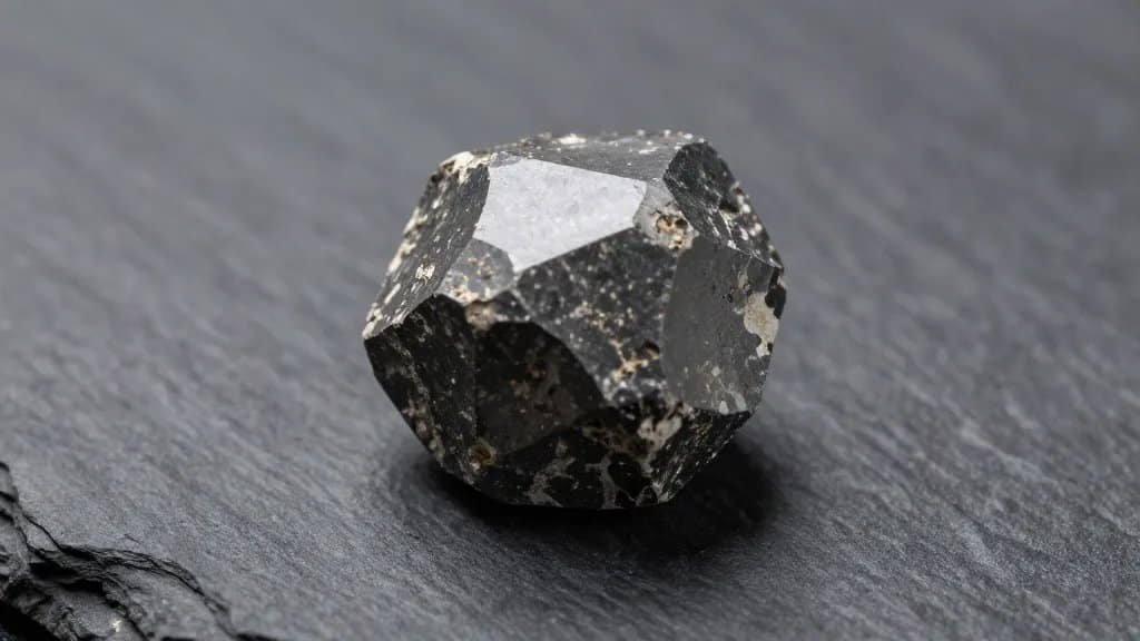 Closeup Ediacaran diamond octahedron on matte slate