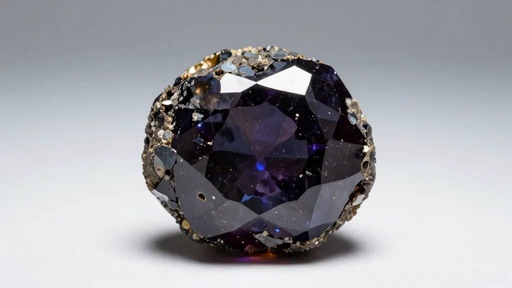 Single Precambrian garnet inclusion in quartz, studio light