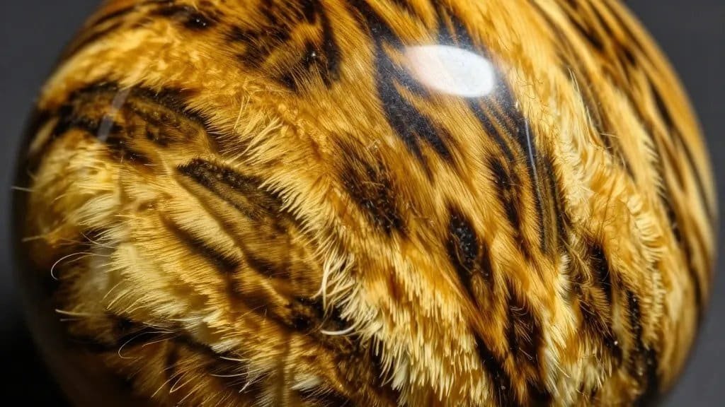 Closeup of golden tiger’s eye showing sharp chatoyant cat’s eye