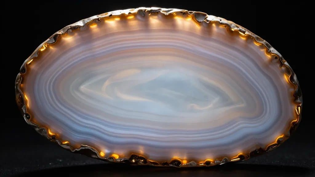 macro banded agate slice, concentric ribbons, backlit