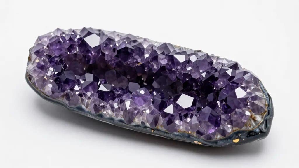 polished amethyst geode point, deep violet crystals